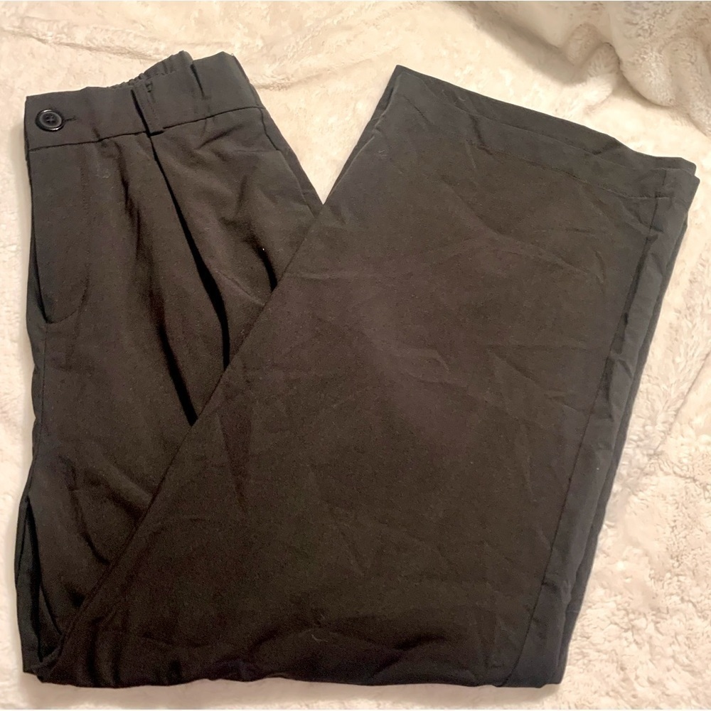 NEW Wide Leg Pants Medium Black Pleated Trousers Smocked Back Waist Pockets